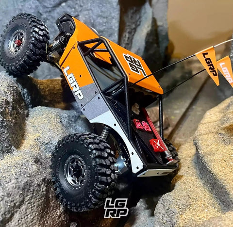 RC car with SCX24 1 By 24 Scale Sticker Sheet Pack Premium Retro OG Style Decals on rocks