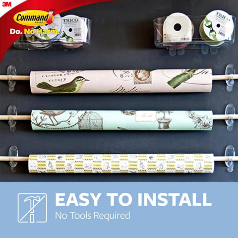 Six Pack Large Clear Hooks Damage Free Hanging Holds Up To 4 Lbs Each Indoor Plastic Hooks With Strips shown with rolls
