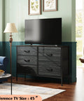Roomy Five Drawer Fabric Dresser For Bedroom And Living Room Storage With Drawer Organizers, Space Saving Charcoal Black Wood Grain