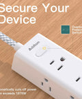 Power Strip With 12 Wide Outlets And 4 USB Ports, 10 Ft Flat Plug Extension Cord, wall mountable surge protector close-up