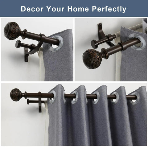 Detail of 1 Inch Double Curtain Rod Telescoping Set For Windows 72 To 144 Inches, Classic Ball Finials, Premium Aluminum Brackets