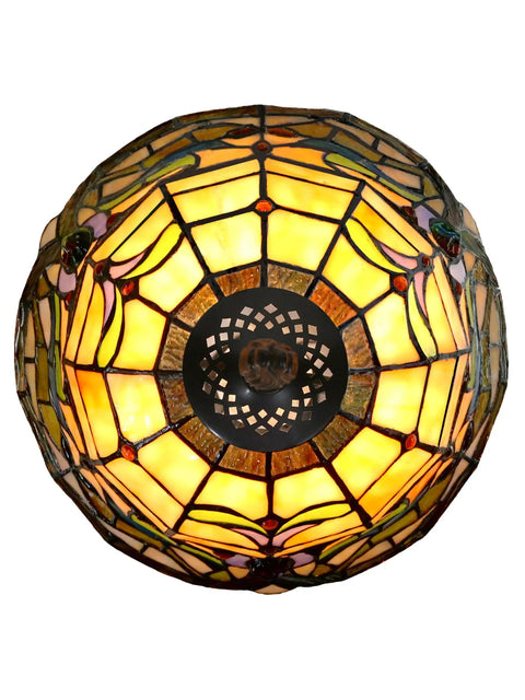 Fieldstone Finish Table Lamp With Art Glass Shade In Black, Tiffany Inspired Lighting, top view of stained glass shade