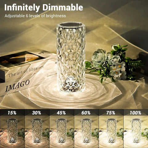 Rose Lamp With 16 Colors RGB Night Light, USB Rechargeable Touch Desk Lamp, Diamond Cut Acrylic LED Mood Light, on table