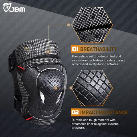 Adult And Youth Knee Pads Elbow Pads With Wrist Guards Protective Gear Set showcasing breathability and impact resistance features.