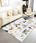 Machine Washable 4x6 Ft Large Area Rug Cartoon Farm Tractor Design Ultra Soft Cozy Low Pile For Living Room Or Bedroom White Non Slip Floor Carpet Kid Family Pet Friendly Home Decor in a modern living room setting with beige sofa and armchair.