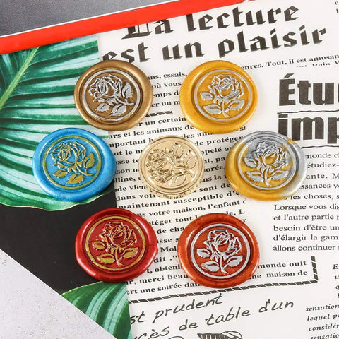 Kickass Romance Rose Wax Seal Stamp Set - Heavy Brass Head With Solid Rosewood Handle - Swappable Stamp Core For Wedding Invites And Desk Diaries - Straight Up Top Notch Stationery