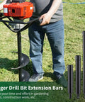 Three Piece Earth Auger Extension Drill Bit Set With 3/4 Inch Shaft Thickened Design for post hole digger in garden.