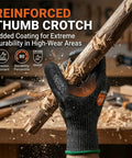 Tough as Nails A9 Cut Resistant Work Gloves For Men, ANSI Level 9 Protection, demonstrating reinforced thumb grip on wood.