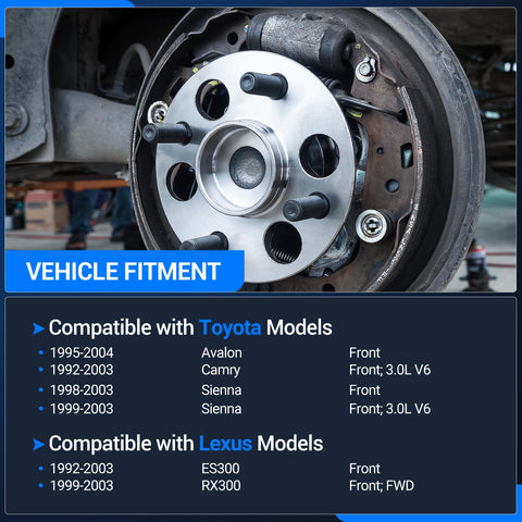 Front Wheel Bearing And Hub Assembly Set Of 2 For Toyota Camry 1992-2003 installed on vehicle, showing fitment details.