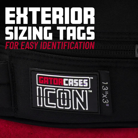 Top Tier 14 X 8 Inch Snare Drum Gig Bag With Hella Durable 1000D Nylon Armor For Keeping Your Kit Solid On The Road Featuring cushioned carry handles and exterior sizing tags for identification.