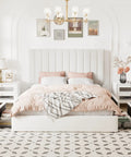 Hella Spacious Full Size Storage Bed Frame With Super Plush Velvet Upholstery And Adjustable Tufted Headboard Plus Four Massive Rolling Drawers For Zero Box Spring Hassle In Crisp White, elegant bedroom setup.
