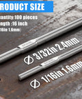 ER308L Stainless Steel TIG Welding Rod One Sixteenth By Sixteen Inch Filler Rod displayed with measurements on metal surface