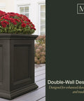 No-Fuss Self-Watering 20-Inch Square Planter for Outdoors, Weather-Resistant Flower Box shown on a patio with red flowers