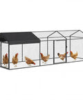 Large Outdoor Metal Chicken Coop Run With Weatherproof Anti UV Cover 10 Ft Long By 3.3 Ft Wide By 3.3 Ft High with hens inside