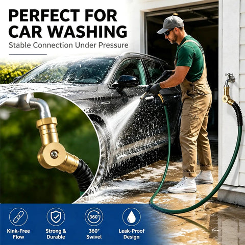 Hose Connector 180 Degree And 360 Degree Brass Garden Hose Elbow Adapter For RV And Camper Use Twist Free No Fuss Kink Resistant Easy Faucet Connection For Outdoor Hoses And Watering. Brass swivel connector for car washing