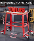 Heavy Duty Rolling Tool Platform With Smooth Glide Casters Universal Mobile Work Bench Stand displaying 700 lbs capacity and dimensions.