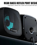 2.0 Stereo USB Powered Desktop Speakers with 3.5mm AUX In Line Volume Control and LED Lights showcasing rear bass reflex port design