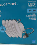 4 Inch White Led Recessed Light Trim 4 Pack 5000K Daylight Can Bulb Upgrade Dimmable, shown on packaging box.