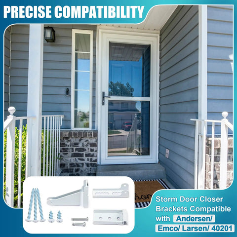 Storm Door Closer Kit With Brackets And Screws For Andersen Emco Larson Pella 40201 White Replacement Parts shown on porch