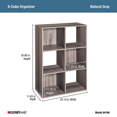 6 Cube Storage Organizer With Vertical Or Horizontal Setup Easy Assembly Modular Cube Shelves for Living Room Natural Gray