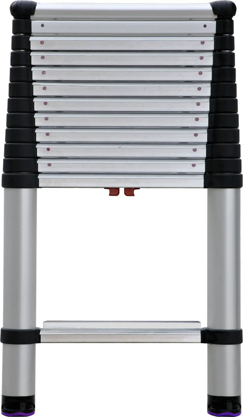 Extra Wide Step Telescoping Ladder With 16 Ft Reach And 12.5 Ft Height Aluminum Extension Ladder Type 1A 300 Lb Rated 3.375 Inch Wide Rungs folded