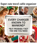 Travel Cable Organizer Pouch For Gadgets And Accessories Portable Waterproof Carry Case With Hilarious Saying shown against gift backdrop