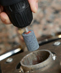 Pro Grade Fifteen Piece Abrasive Mounted Stones Set With One Quarter Inch Shank And One Inch Cylindrical Corundum Grinding Heads For Engraving On Rotary Tools Aluminum Oxide For Heavy Duty Grinding And Polishing in use