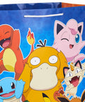 Two Pack Pokemon Gift Bags Bundle featuring blue bag with Charmander, Squirtle, Psyduck, Meowth, and Jigglypuff design for multi-use