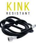 Premium Six Foot Nylon Braided Airbrush Hose Pairing Dual Threaded Adapters for kink resistant airbrush setup with black tubing.
