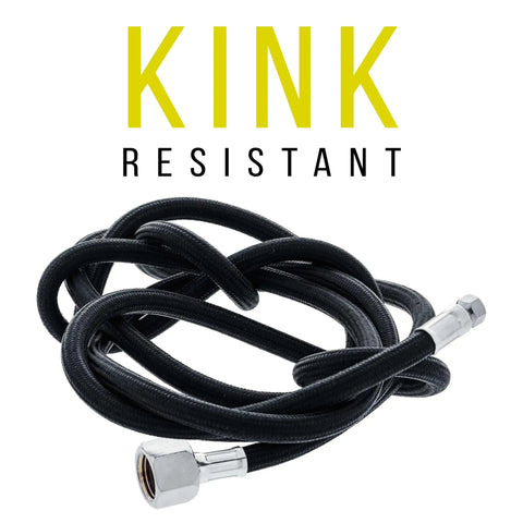 Premium Six Foot Nylon Braided Airbrush Hose Pairing Dual Threaded Adapters for kink resistant airbrush setup with black tubing.