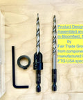 Number Twelve Seven Thirty Second Inch Tapered Countersink Drill Bit Set With Depth Stop Collar Spare Hex Shank Tool for woodworking.