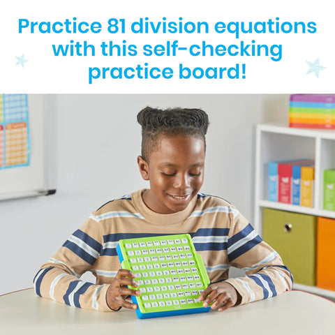 Child using Division Practice Board With Self-Checking Dials For Kids in classroom setting, building fluency and confidence.