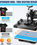 Five In One Heat Press Machine For T Shirts Mugs Caps And More 15 By 12 Inch Digital Industrial Sublimation Press showing dual-tube heating design