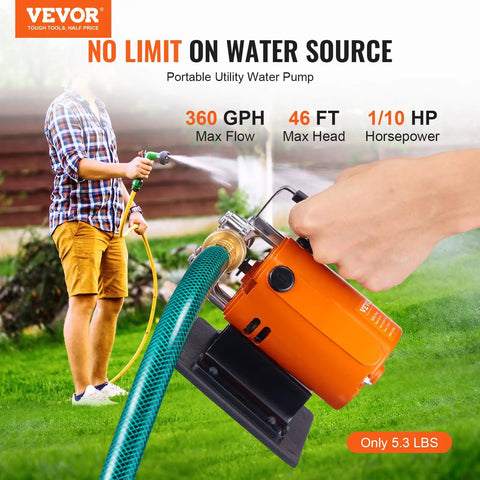 Portable Electric Water Transfer Pump 360 GPH 46 Ft Max Head 115V Utility Pump With Hose Kit in use watering garden.