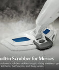 Heavy Duty Steam Mop With 12 Inch Sweeping Path For Hardwood And Tile Floors Featuring Built In Scrubber And Variable Steam Controls close-up of built-in scrubber with steam.