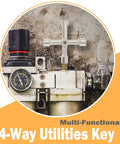 Heavy Duty 16 Inch Water Meter Key With Four Way Multi Functional Valve Shutoff Tool For Main Water Meter Contractor Grade Built Tough Steel By CIZTADA mounted on valve