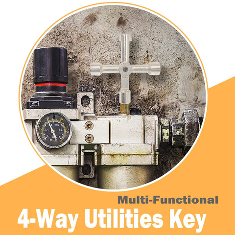 Heavy Duty 16 Inch Water Meter Key With Four Way Multi Functional Valve Shutoff Tool For Main Water Meter Contractor Grade Built Tough Steel By CIZTADA mounted on valve