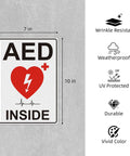 AED Sign Stickers, 2 Pack, 10x7 Large Vinyl Wall Signage For Quick AED Location, High Visibility Reflective Decals For Cabinets, Walls, Halls, And Emergency Response Areas, 10x7 in sticker
