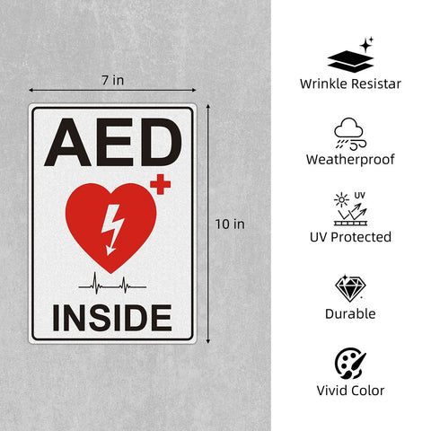 AED Sign Stickers, 2 Pack, 10x7 Large Vinyl Wall Signage For Quick AED Location, High Visibility Reflective Decals For Cabinets, Walls, Halls, And Emergency Response Areas, 10x7 in sticker