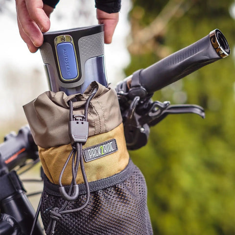 Bongo Bike Handlebar Bag Water Resistant Cordura 1000D Front Stem Bag With Water Bottle Holder Secure Attachment in use