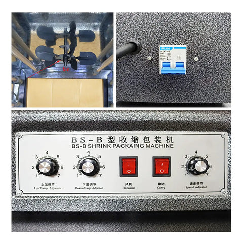 No Nonsense Heavy Duty 220V Heat Shrink Tunnel Machine Featuring Quartz Infrared Tubes controls and fan inside for smooth operation.