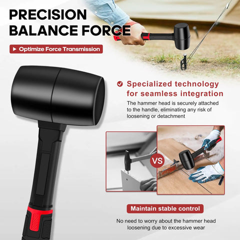 16oz Rubber Mallet Hammer with double-faced soft head, fiberglass handle, ergonomic grip used for flooring and tents