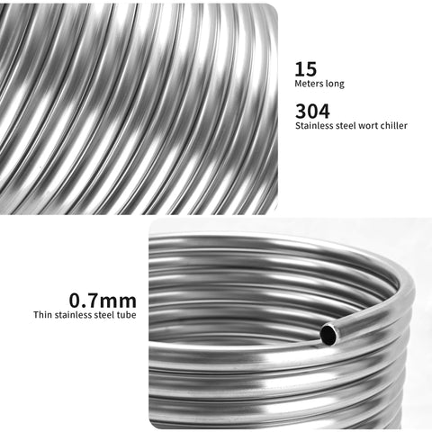 BACOENG wort chiller coil, 304 stainless steel tubing, 0.7mm wall, 15m long