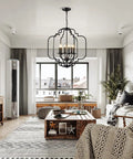 Six Light Black Farmhouse Chandelier With Globe Metal Pendant Lighting For Dining Room Living Room Kitchen And Foyer
