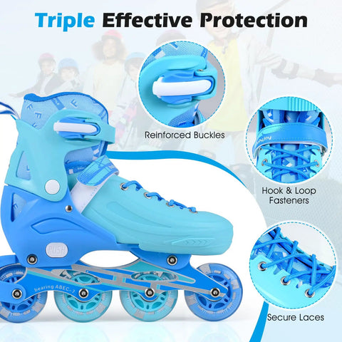 Adjustable Kids Inline Skates With Light Up Wheels For Boys And Girls Ages 5 To 14 4 Size Range Growth Friendly Roller Blades Close-up