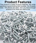 Heavy Duty 150 Pack 8X1 Inch Phillips Head RV Screws In Durable White Coating stacked showing Phillips heads and white coating.