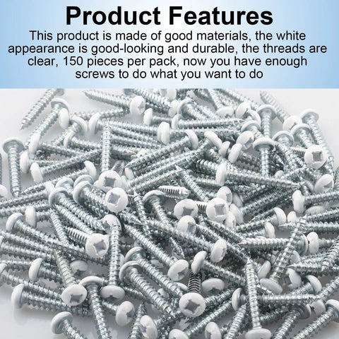 Heavy Duty 150 Pack 8X1 Inch Phillips Head RV Screws In Durable White Coating stacked showing Phillips heads and white coating.