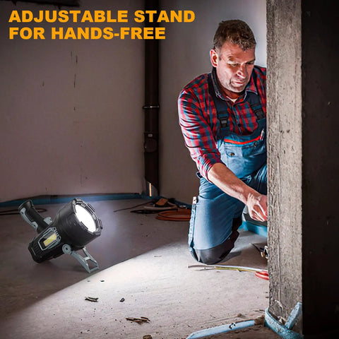 Rechargeable Handheld Spotlight 2,000,000 Lumen Led Flashlight used hands-free on construction site