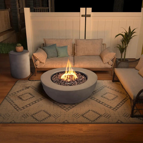 Outdoor Propane Fire Pit Table Set With Tank Cover For Backyard Hangouts And Patios, 2-Piece 50,000 BTU Concrete Bowl Fire Pit