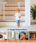 Child standing by 36 Inch Extra Tall Black Baby Gate For Stairs And Doorways, 29 To 48 Inch Wide, Metal Safety Auto Close Gate